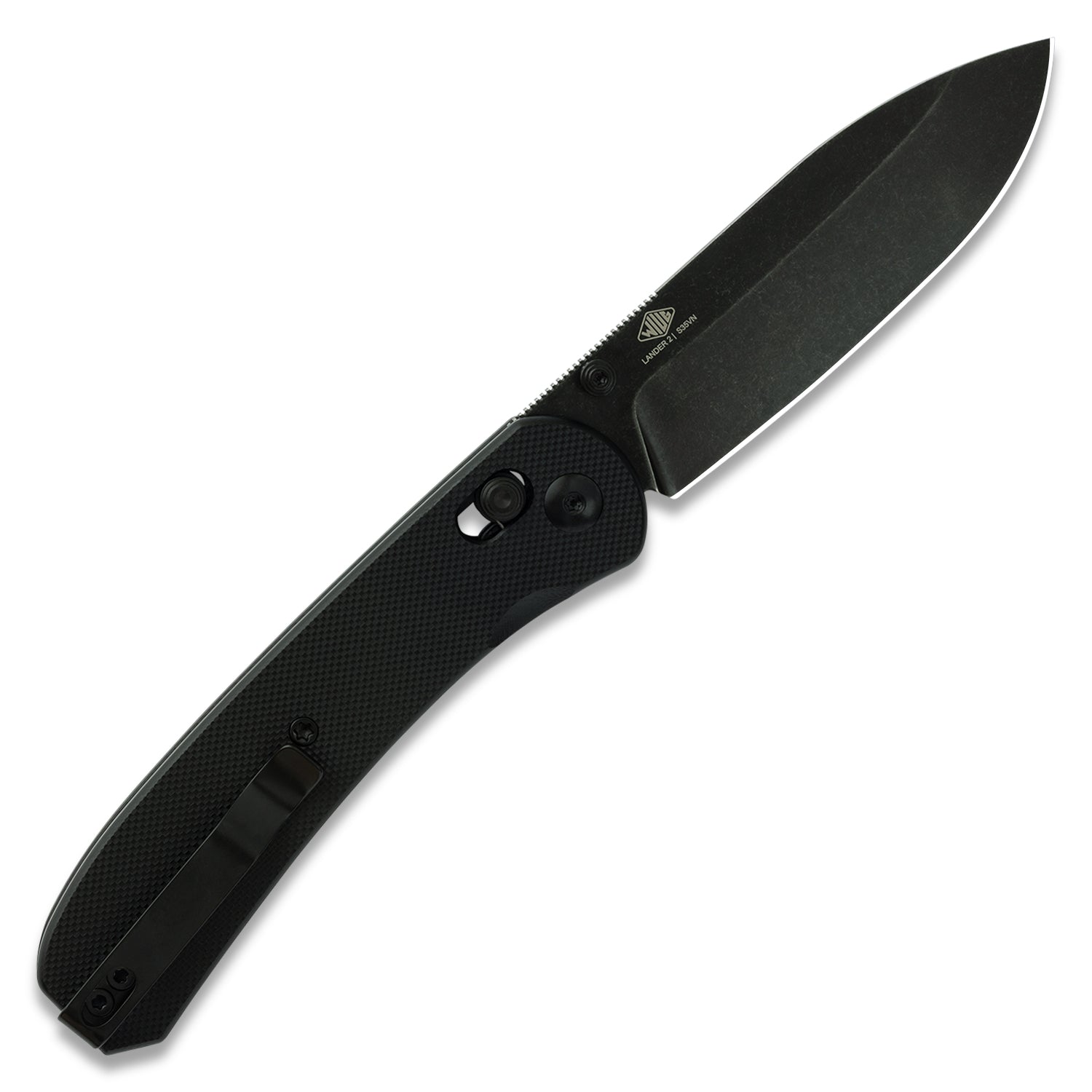 KNAFS-00180-Lander 2 Pocket Knife Black G10 Clutch Lock back open