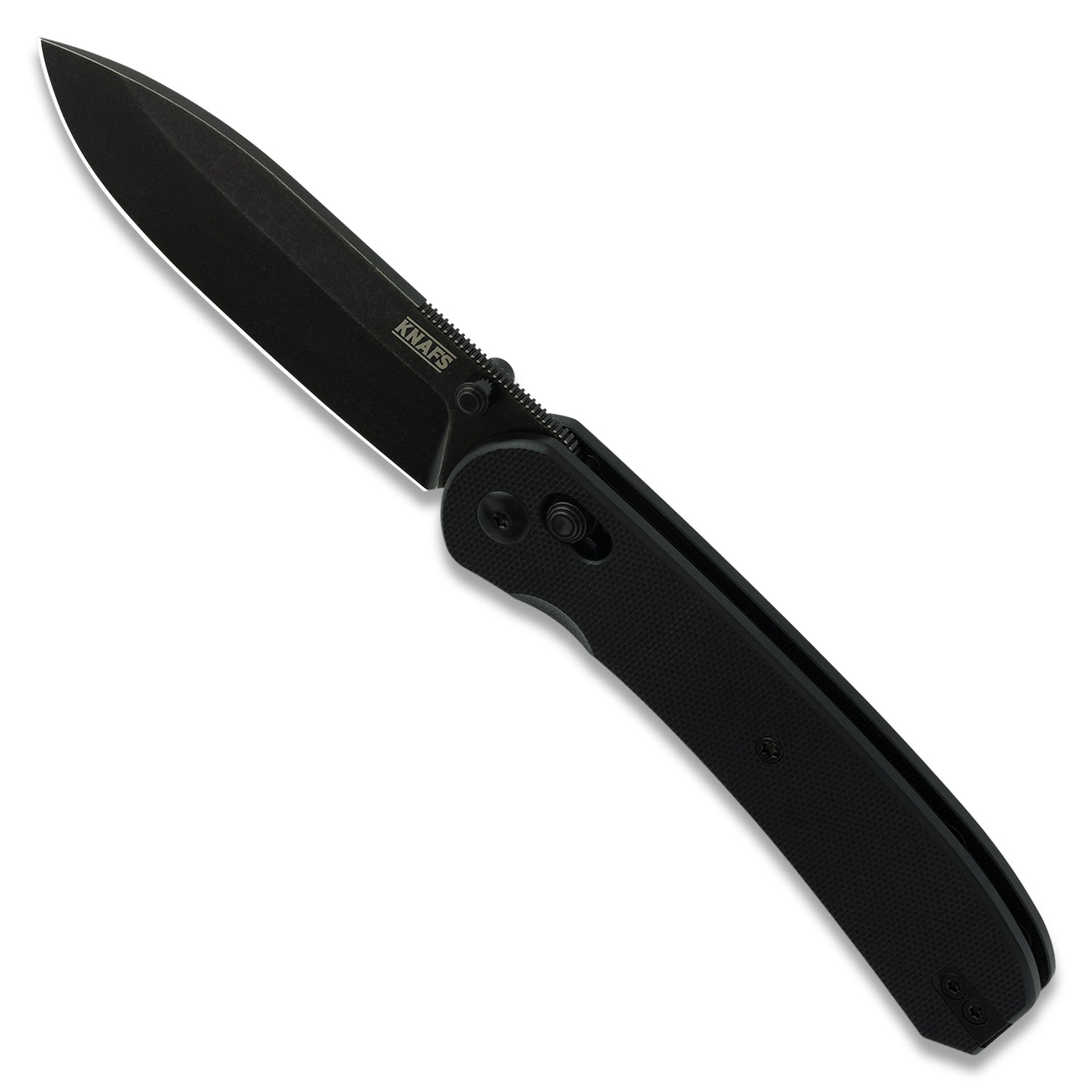 KNAFS-00180-Lander 2 Pocket Knife Black G10 Clutch Lock spine open