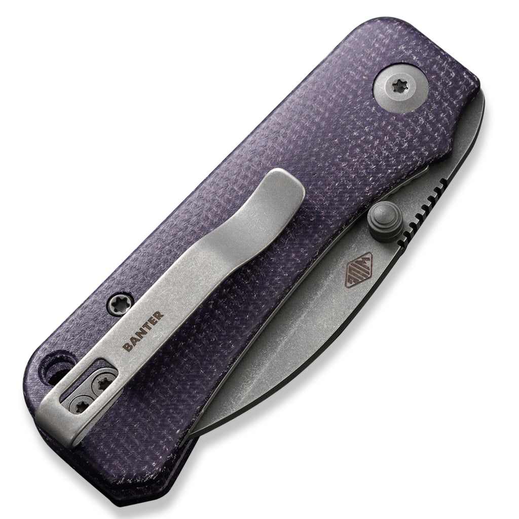 CIVIVI Baby Banter Pocket Knife - Nitro V Wharncliffe Blade - Purple Canvas Micarta Handles - Closed Back