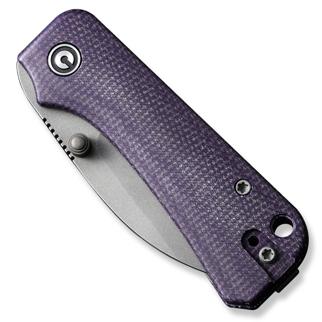 CIVIVI Baby Banter Pocket Knife - Nitro V Wharncliffe Blade - Purple Canvas Micarta Handles - Closed Front