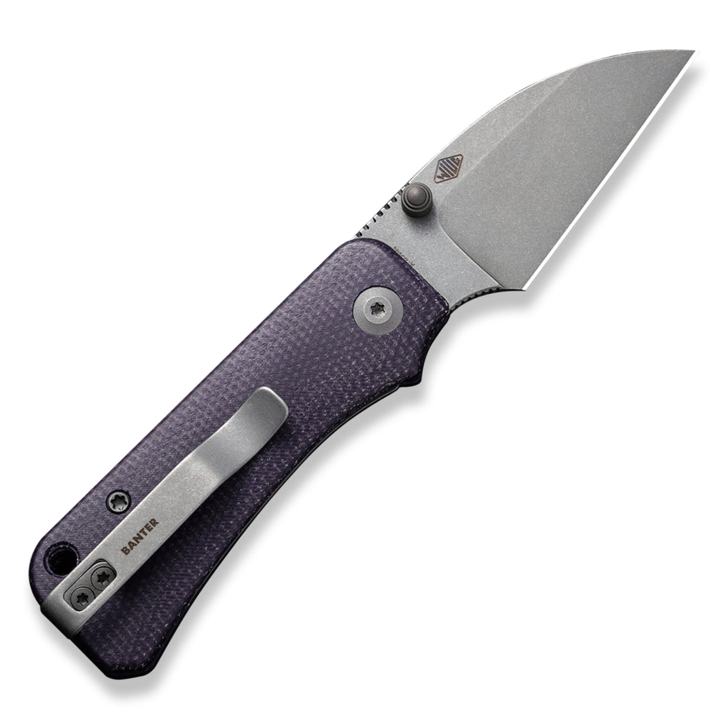 CIVIVI Baby Banter Pocket Knife - Nitro V Wharncliffe Blade - Purple Canvas Micarta Handles - Open Back