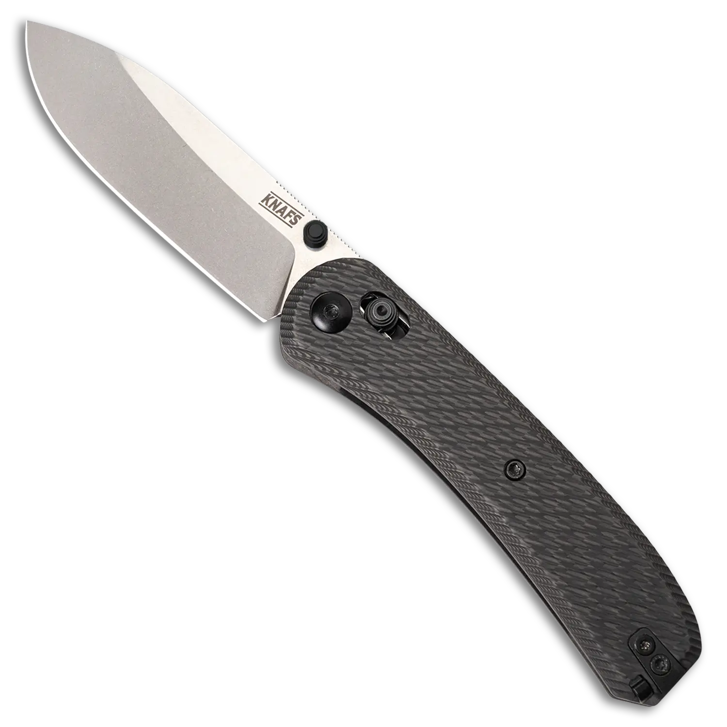 Lander 2 Pocket Knife - Carbon Fiber - Pre-built - Gray Stonewash -  Bias pattern handle - Open front