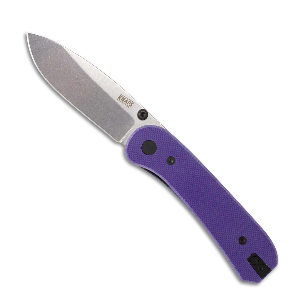 Lander 1 Pocket Knife - Gray Stonewash Blade - Purple G10 Handles - Open Front