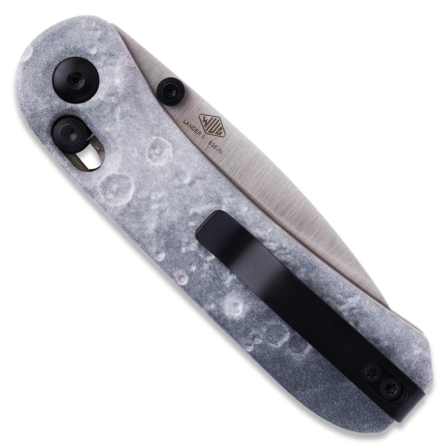 Lander 3 Knife Scales- 3D Lunar Moon Surface - Tranquility Base on knife closed back.
