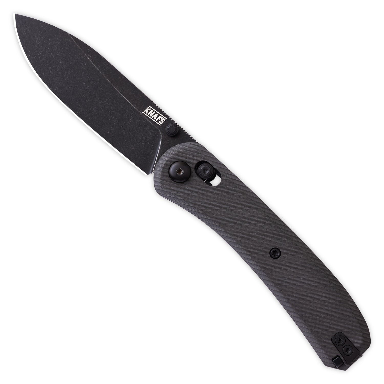 Lander 2 Pocket Knife - Carbon Fiber - Pre-built - Black Stonewash - Bias pattern handle - Open front