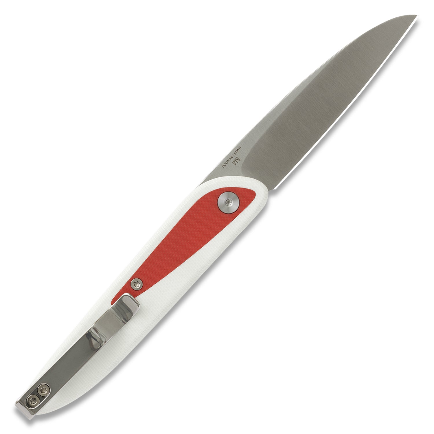 Doodler Pocket Knife - White G10 Scales - Red Inlays - S35VN