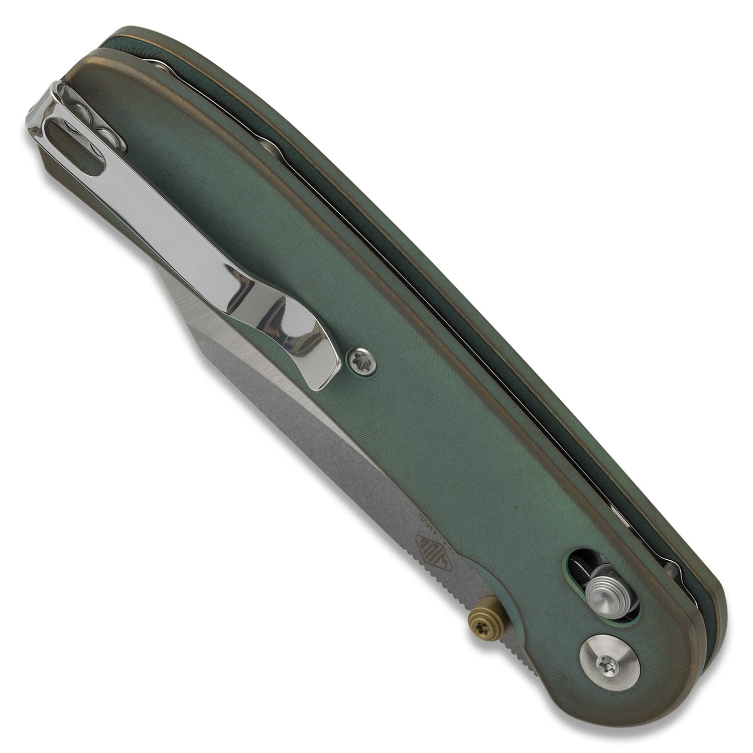 KNAFS-00641-Lander 2 Clip Point Way of Knife Titanium scales angle close