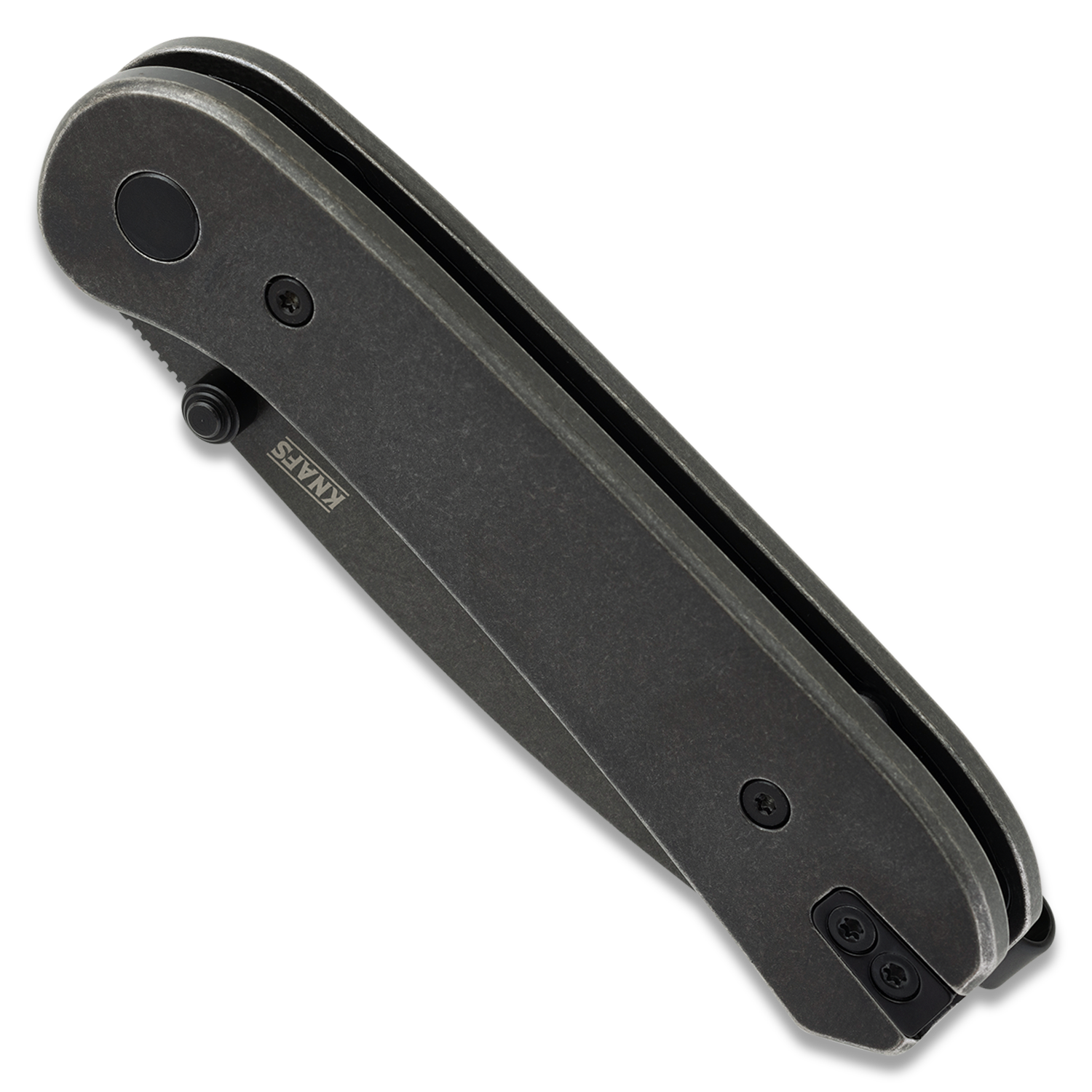 KNAFS-00647 Lander 1 Pocket Knife - Black Stonewash Steel - Black Stonewash D2 Open Top