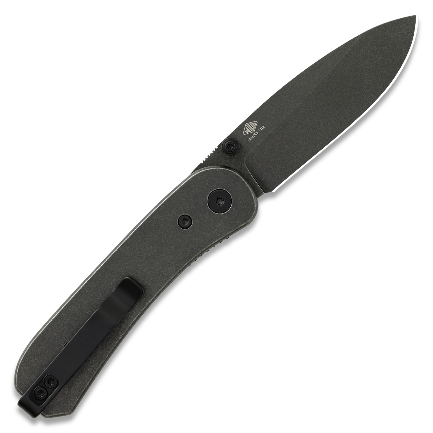 KNAFS-00647 Lander 1 Pocket Knife - Black Stonewash Steel - Black Stonewash D2 Open Back