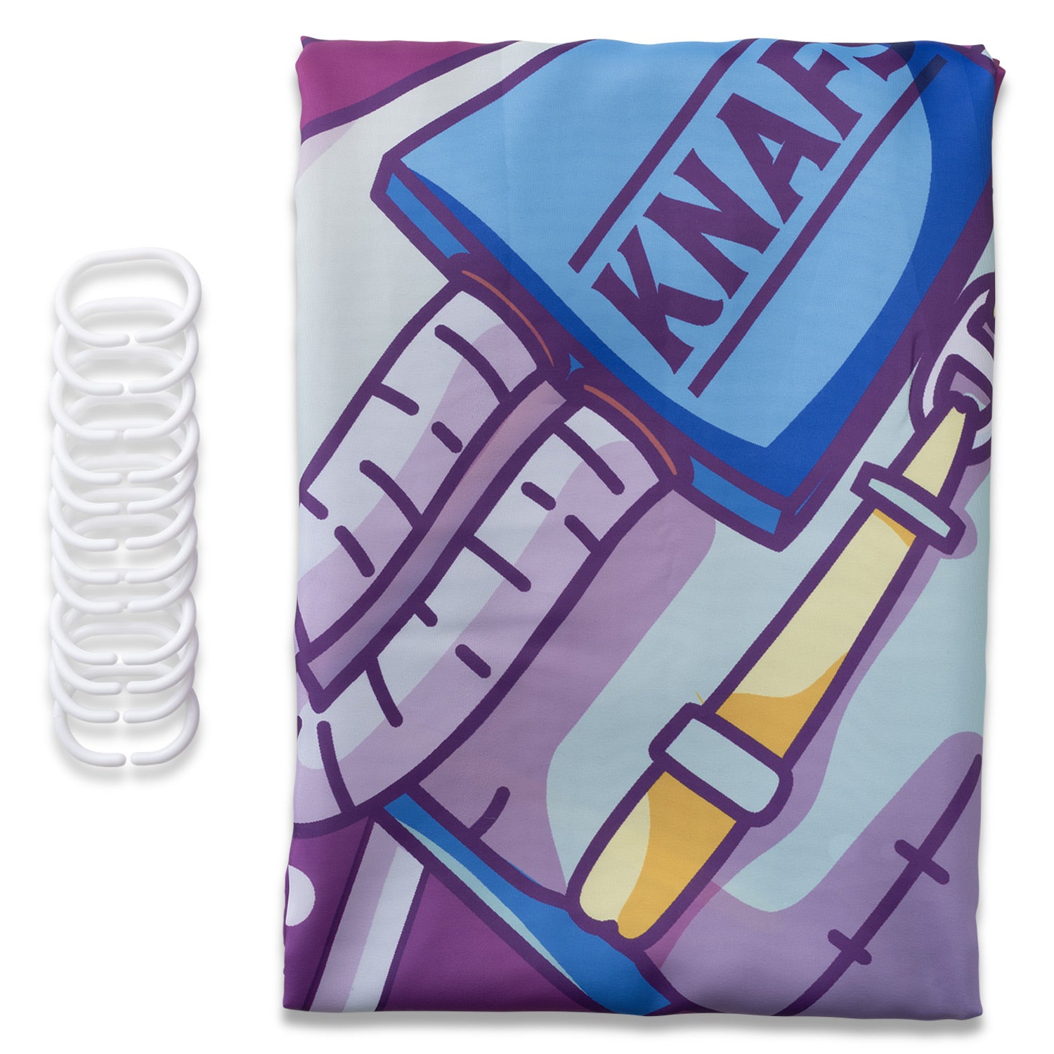 close up view of Gary Space Kitty Shower Curtain with hook