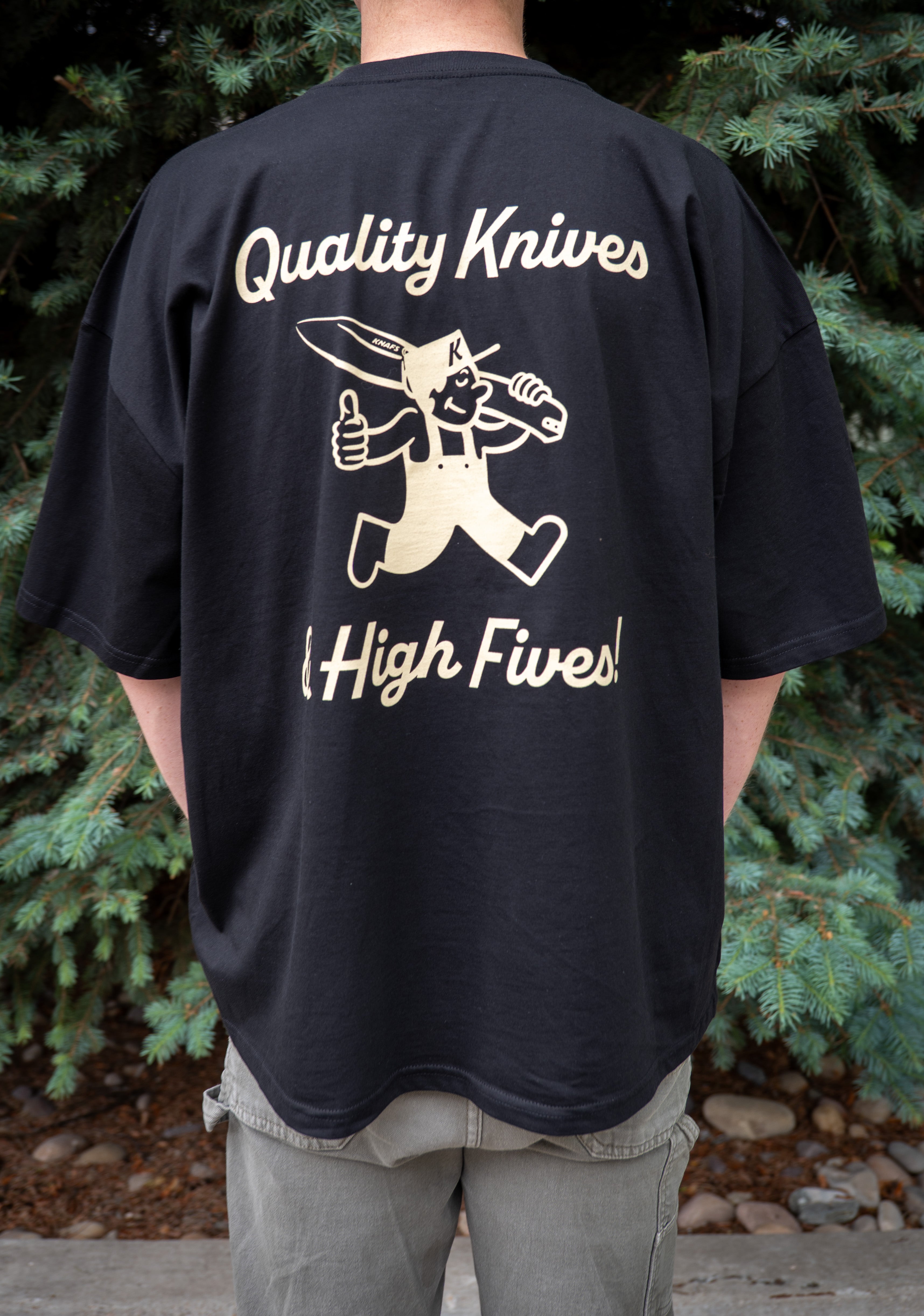 Knafs T-Shirt - Quality Knives and High Fives - Black