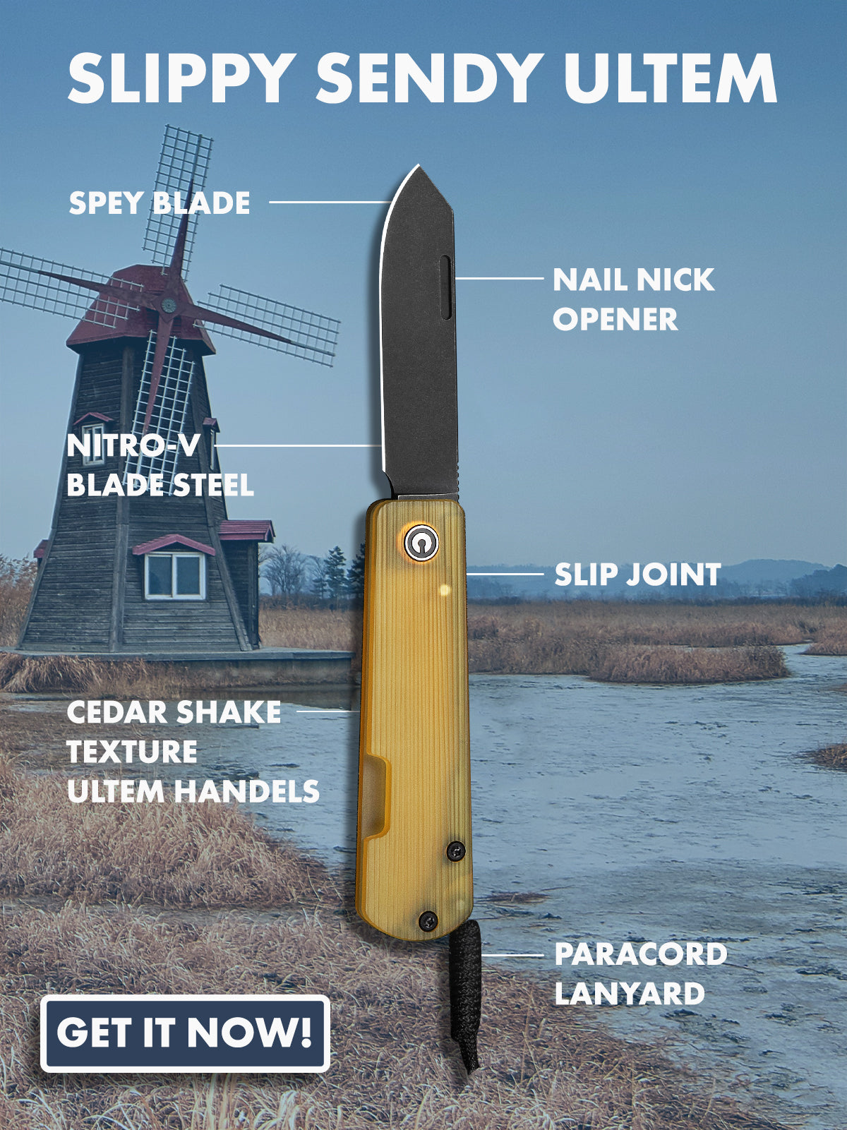 Couteau de poche Slippy Sendy - Ultem - Acier Nitro V Revêtu Noir