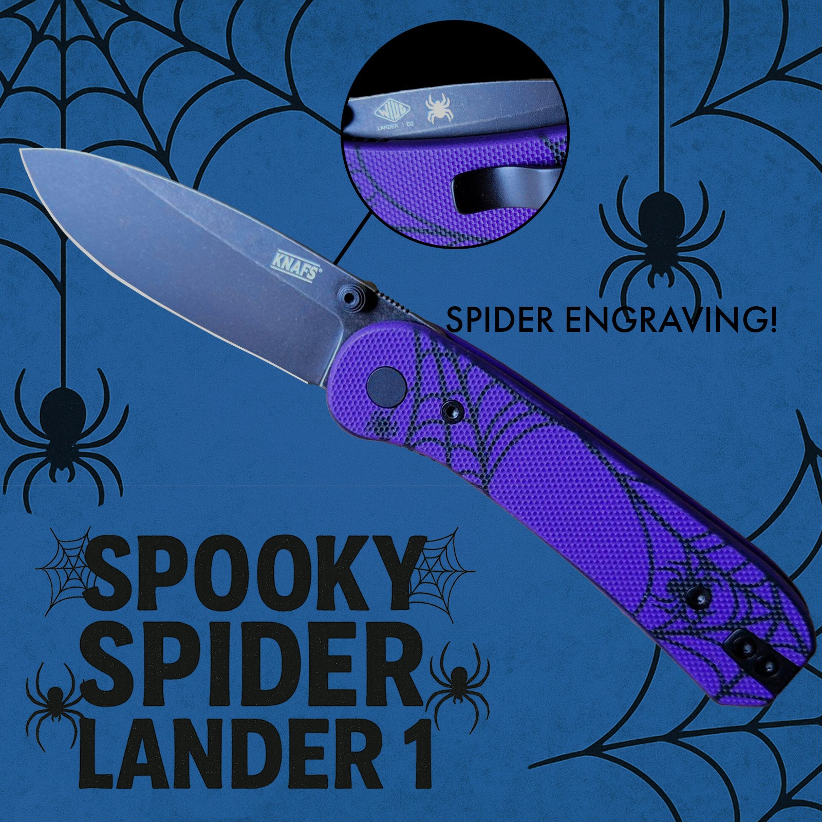 Lander 1 Pocket Knife - Spooky Spider - Black Stonewash