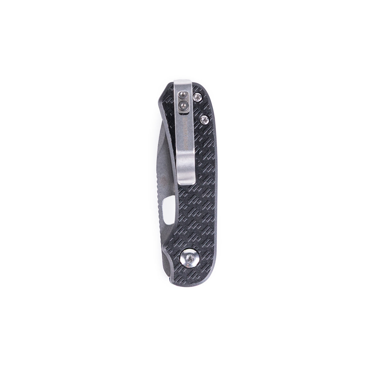 Black pocket knife on backside, folded