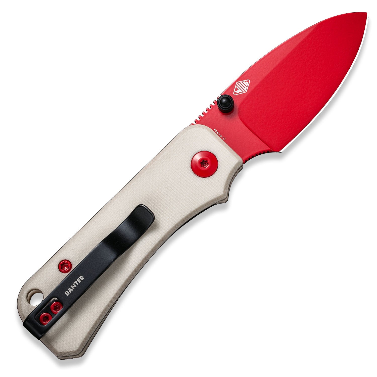 Baby Banter Pocket Knife - Ivory G10 - Red Nitro V - Back Open