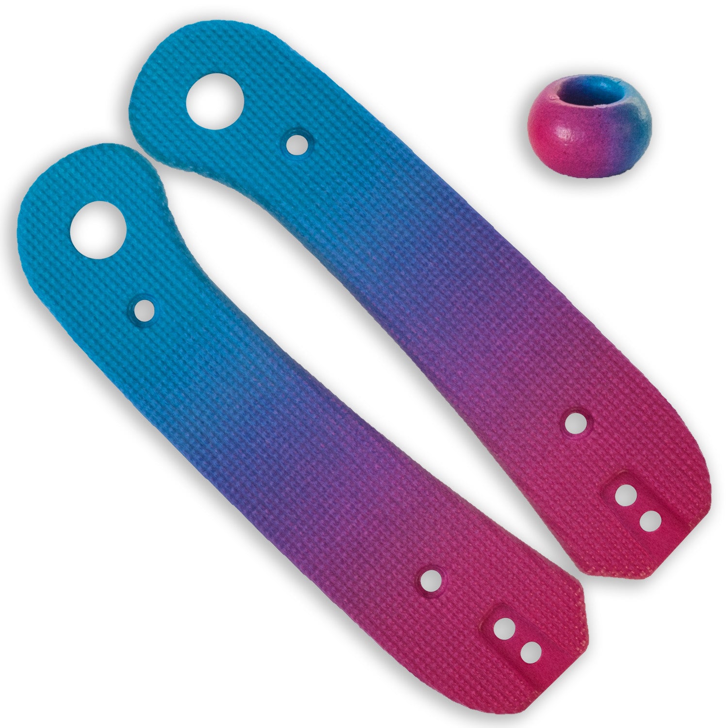 Lander 1 Knife Scales - Pink Haze Gradient - Front and Back View of the scale with the the Rope Lock Side view