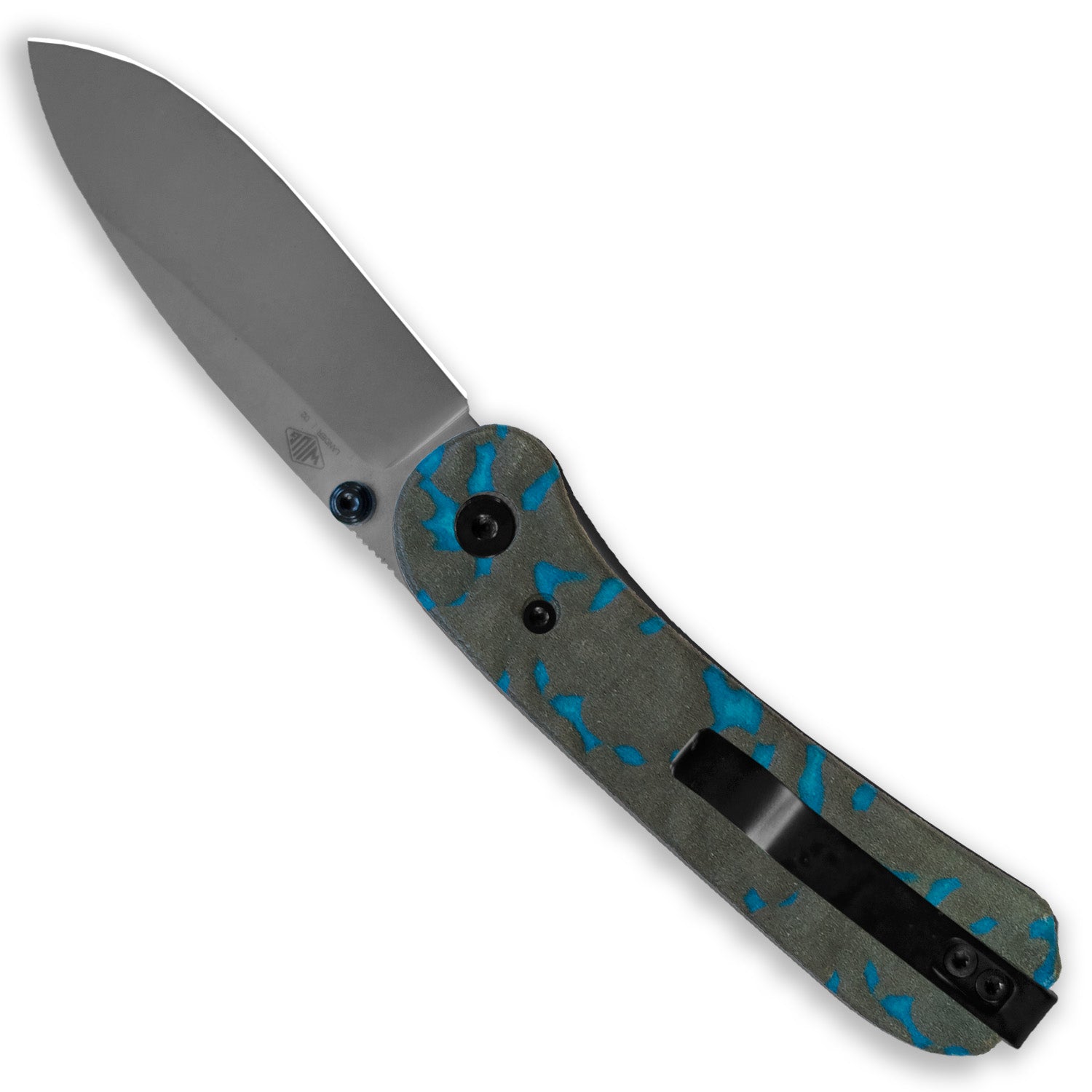 Lander 1 Knife Scales - Lava - Icy Blue - Back open with the back scale