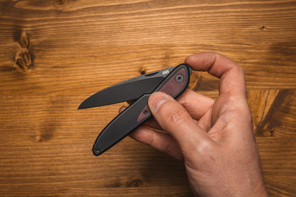 Doodler Pocket Knife - Black G10 Scales - Redstone Richlite Inlays - S35VN