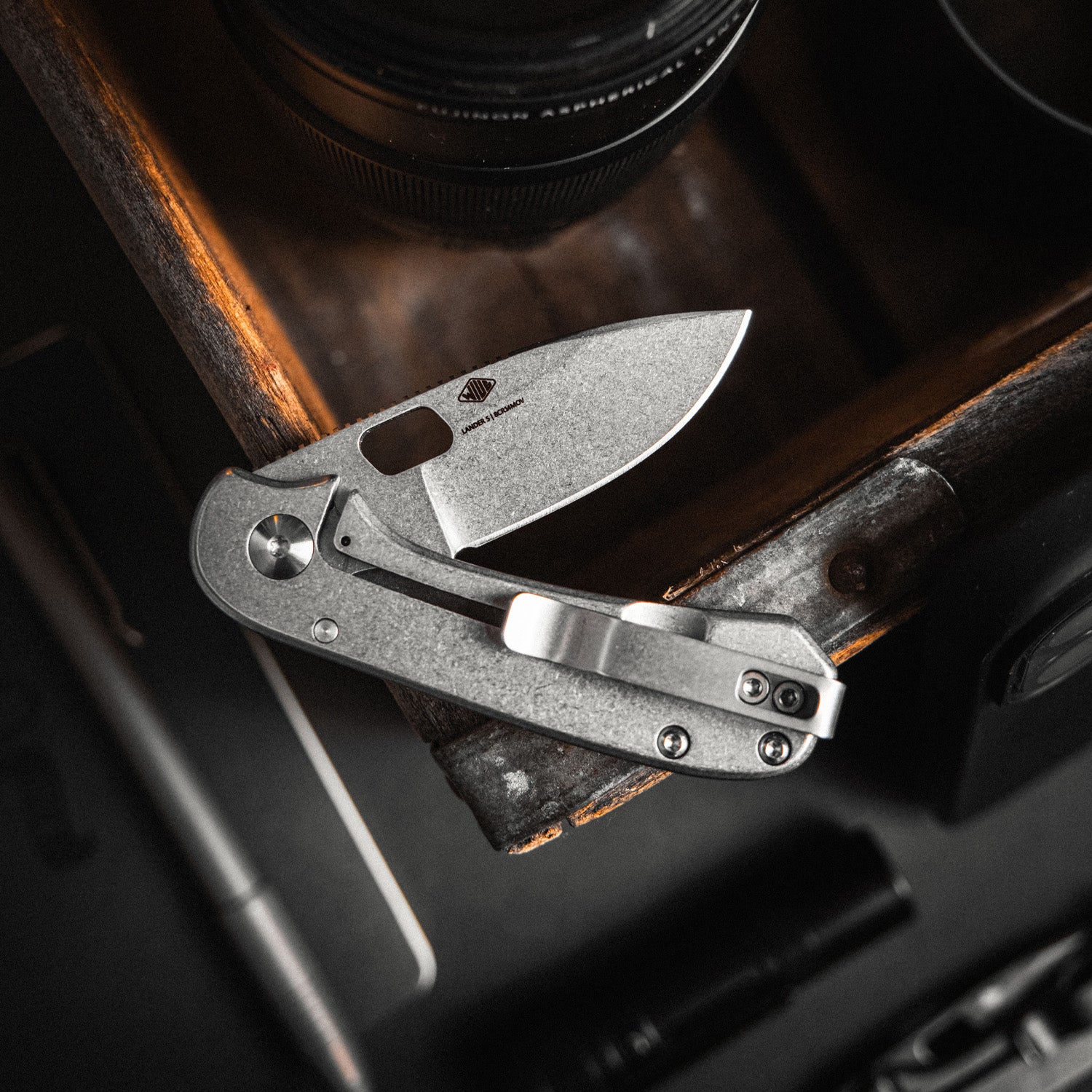 Lander 5 Pocket Knife - Space Kitty - Gray Stonewash