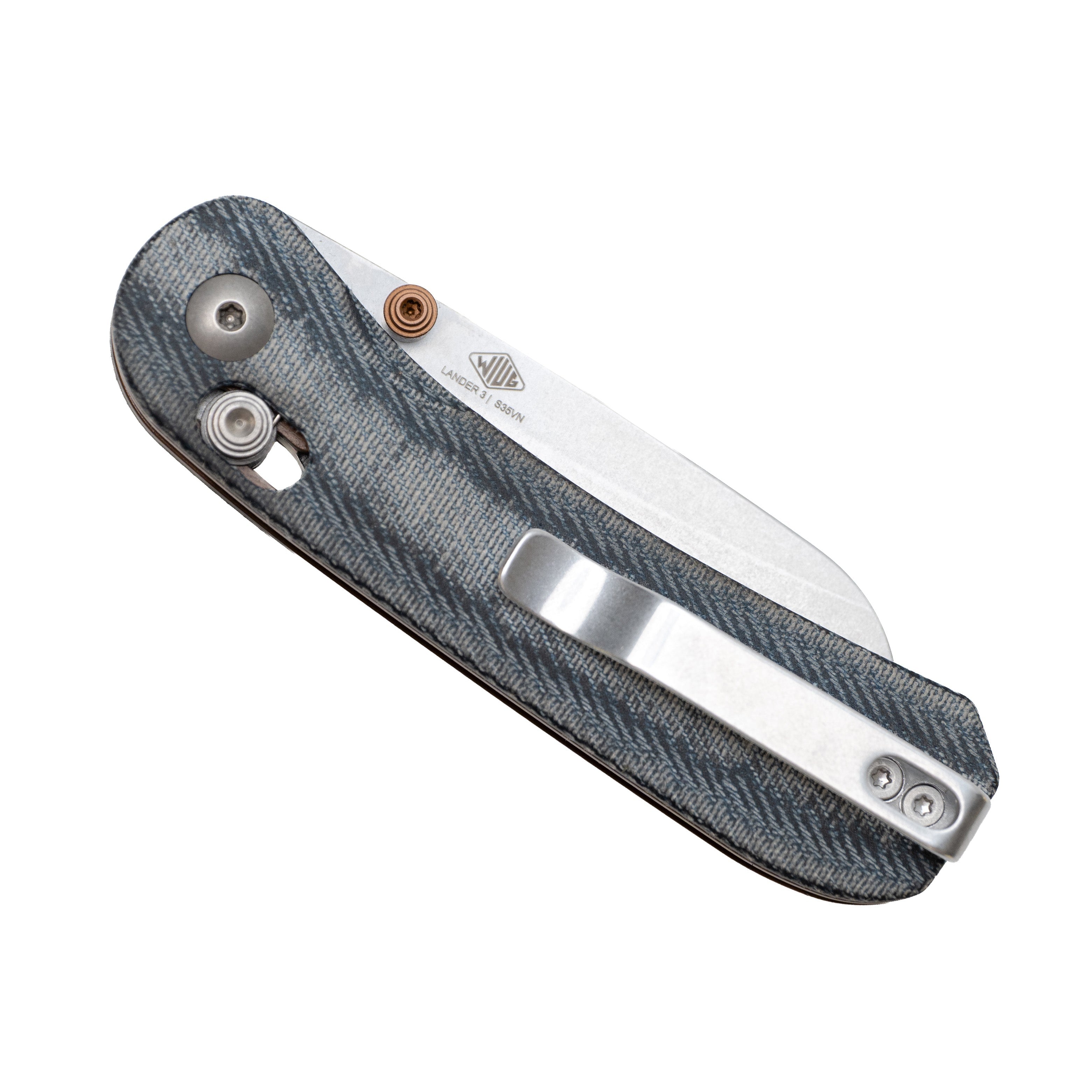 Lander 3 Pocket Knife - Sheepsfoot - Denim Micarta - S35VN