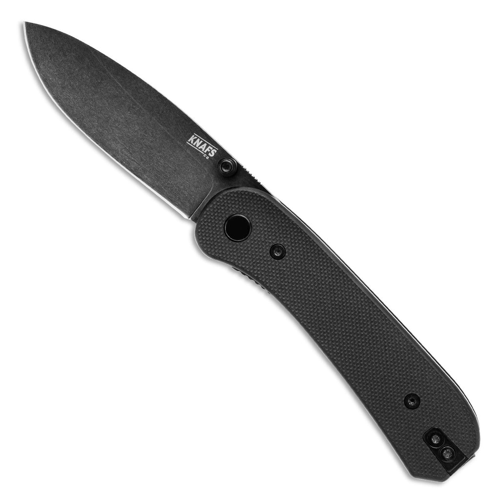 Knafs Lander 1 EDC Pocket Knife - Black G10 Scales - Black Coated D2 Blade - Open Front
