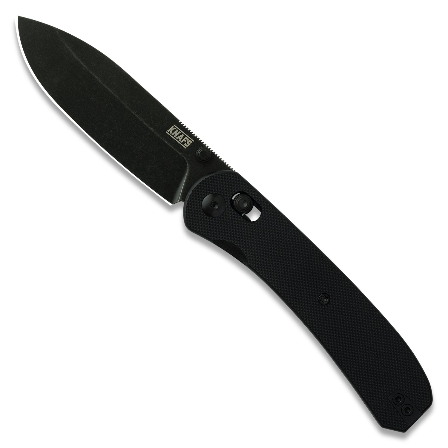 KNAFS-00180-Lander 2 Pocket Knife Black G10 Clutch Lock front open