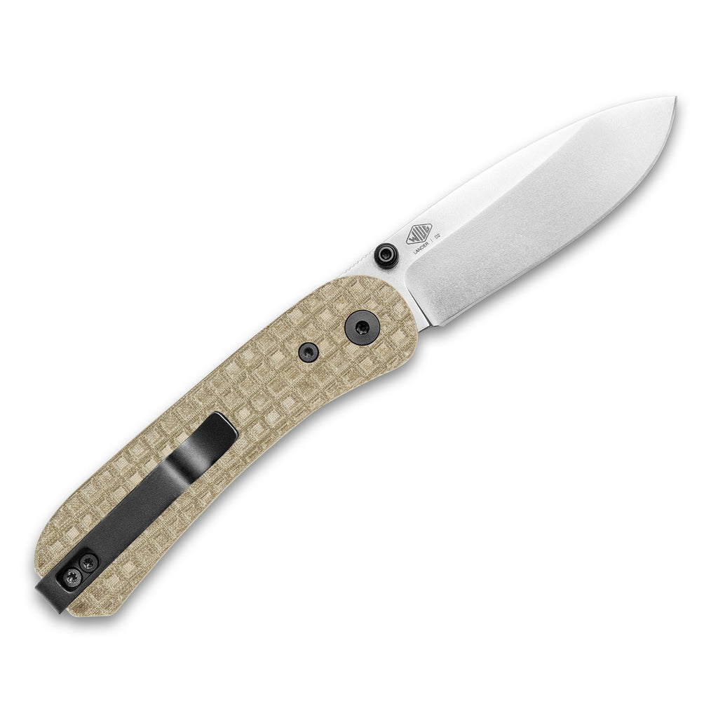 Barnescraft EDC Frag Olive Linen Micarta Lander 1 knife scales - back scale on knife