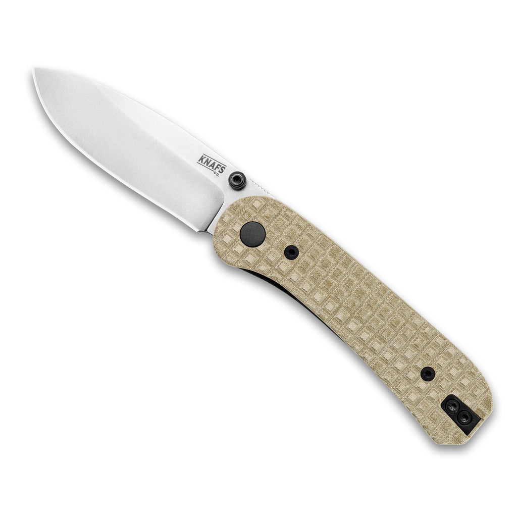 Barnescraft EDC Frag Olive Linen Micarta Lander 1 knife scales - front scale on knife