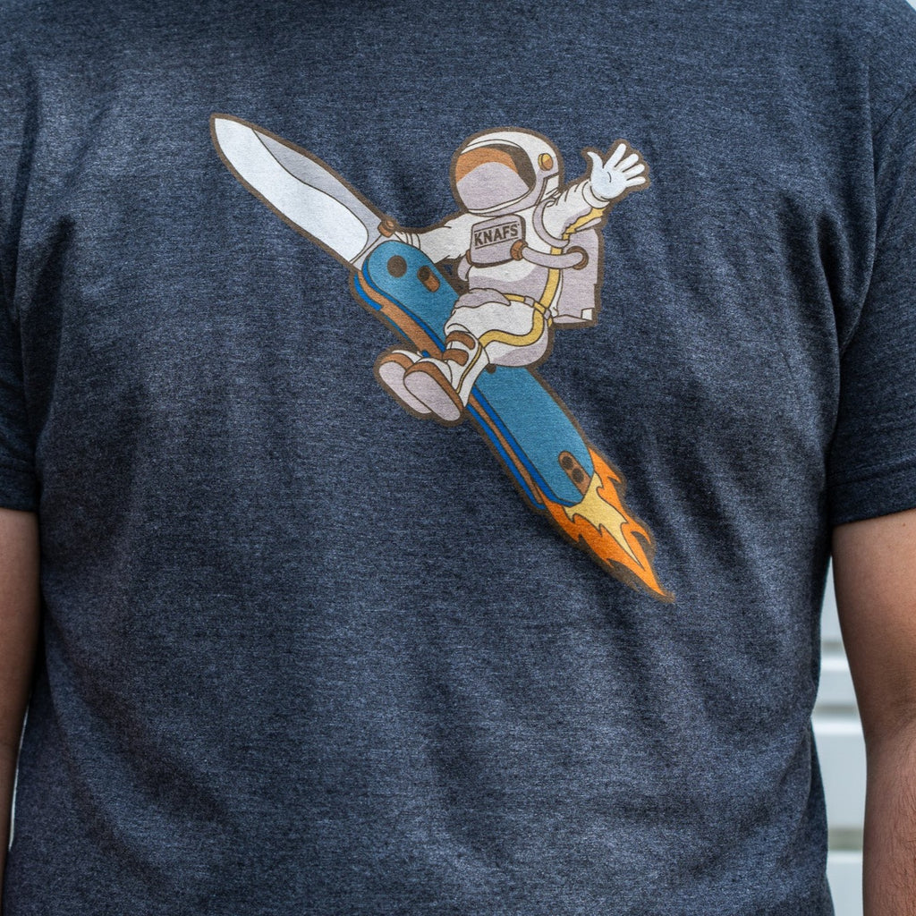 Knafs AstroDude t-shirt in heather gray on model - close front