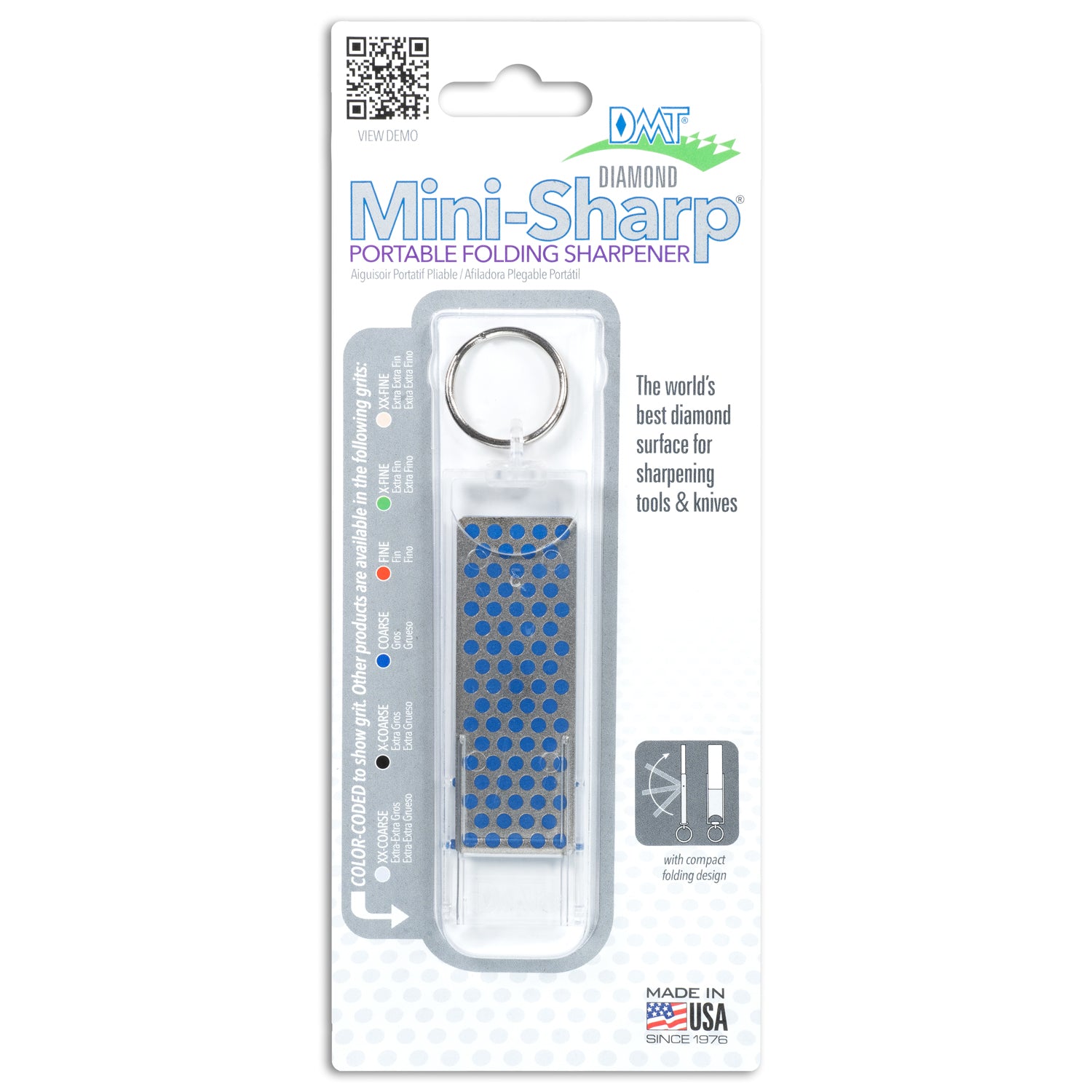 DMT Diamond Mini-Sharp Pocket Knife Sharpener - Blue/Coarse - Product in package - front