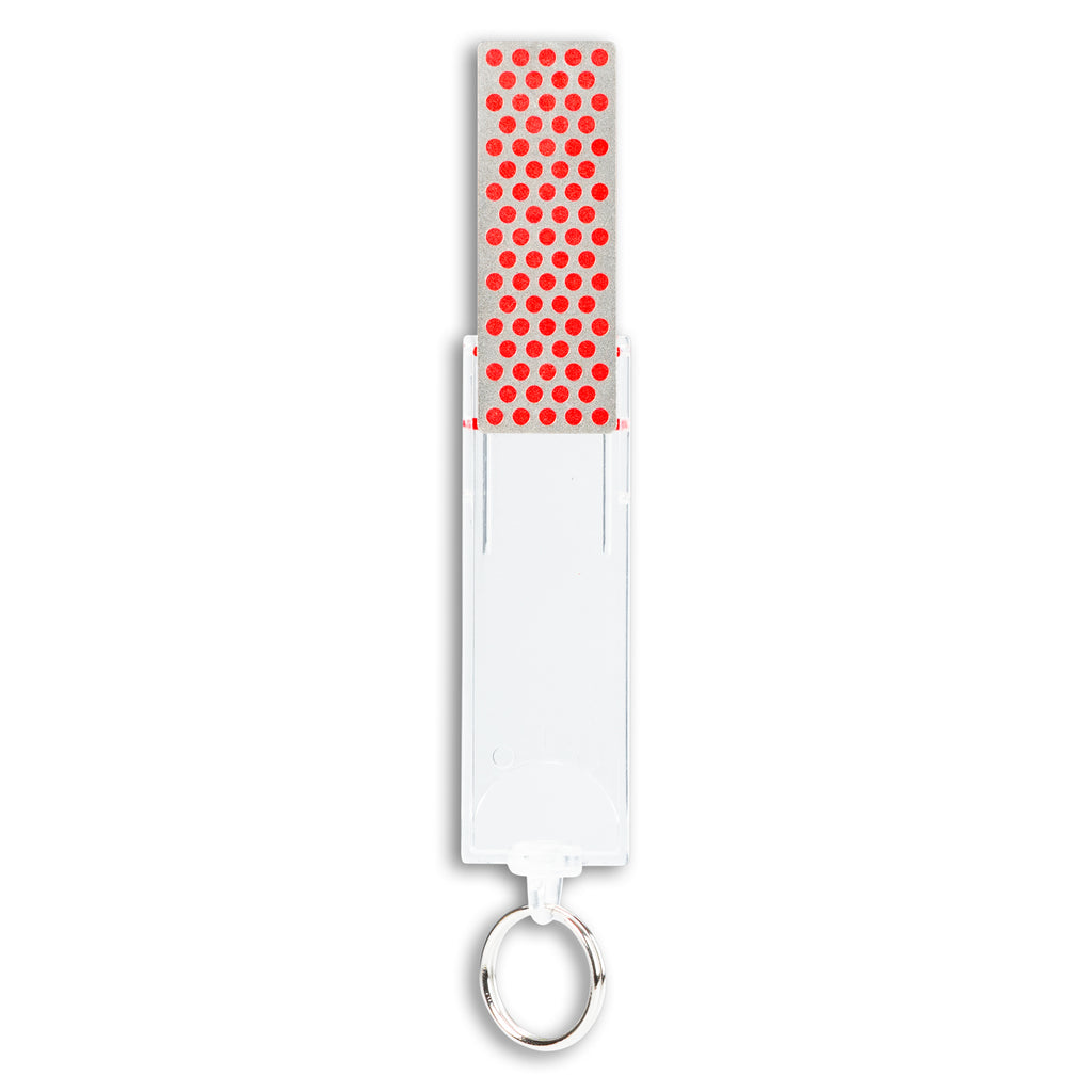 DMT Diamond Mini-Sharp Pocket Knife Sharpener - Red/Fine- Product open on white