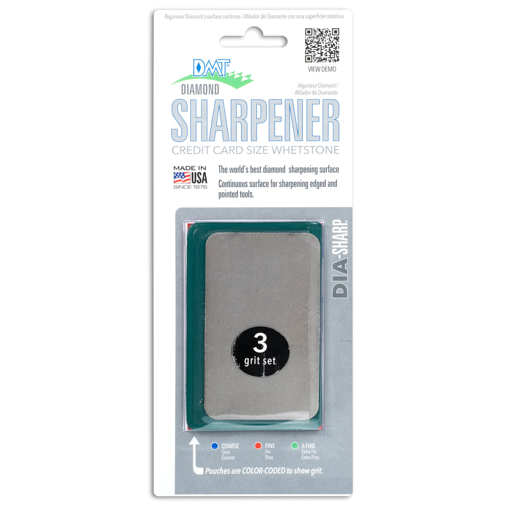DMT Dia-Sharp Diamond Pocket Knife Sharpener - Credit card size whetstone - product in package - front