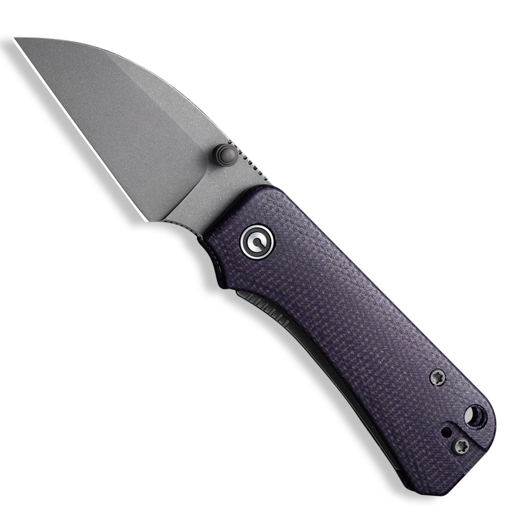 CIVIVI Baby Banter Pocket Knife - Nitro V Wharncliffe Blade - Purple Canvas Micarta Handles - Open Front