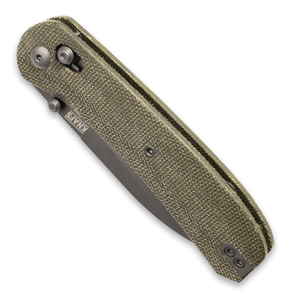 Knafs Lander 2 Pocket Knife - Gray Stonewash S35VN Blade - Green Canvas Micarta Scales - Closed Spine