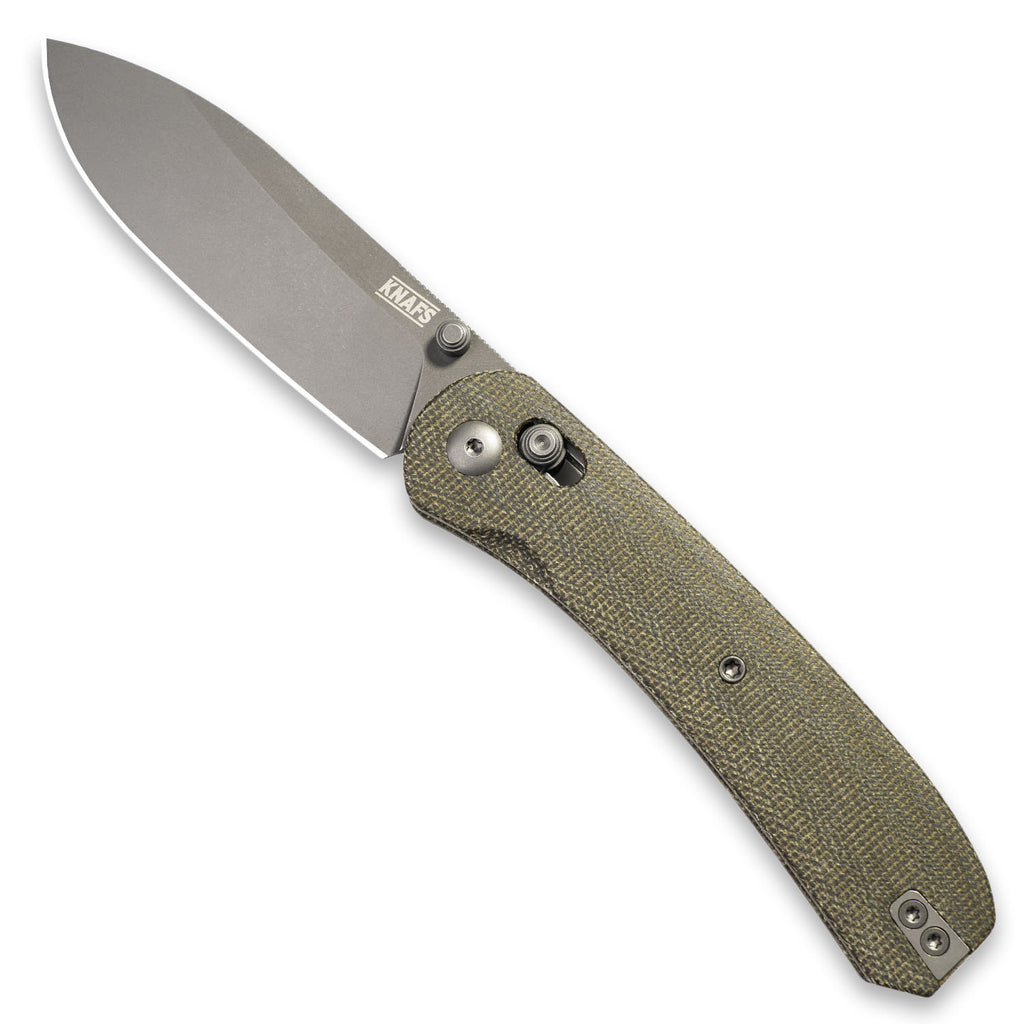 Knafs Lander 2 Pocket Knife - Gray Stonewash S35VN Blade - Green Canvas Micarta Scales - Open Front