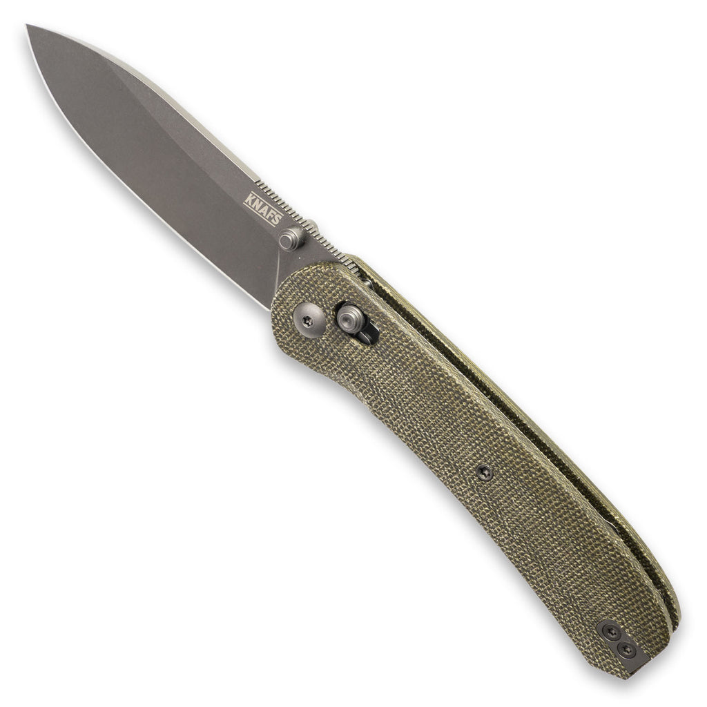 Knafs Lander 2 Pocket Knife - Gray Stonewash S35VN Blade - Green Canvas Micarta Scales - Open Spine