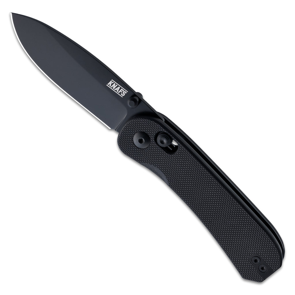 Knafs Lander 3 EDC Pocket Knife With S35VN Steel And Clutch Lock Mechanism - Black - Open Front - Angled