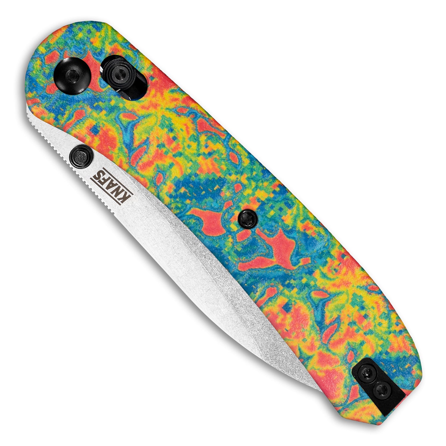 Closed front side of a Knafs Lander 2 Pocket Knife with Chromascale Heatmap patterned scales and a Stonewashed S35VN drop point blade