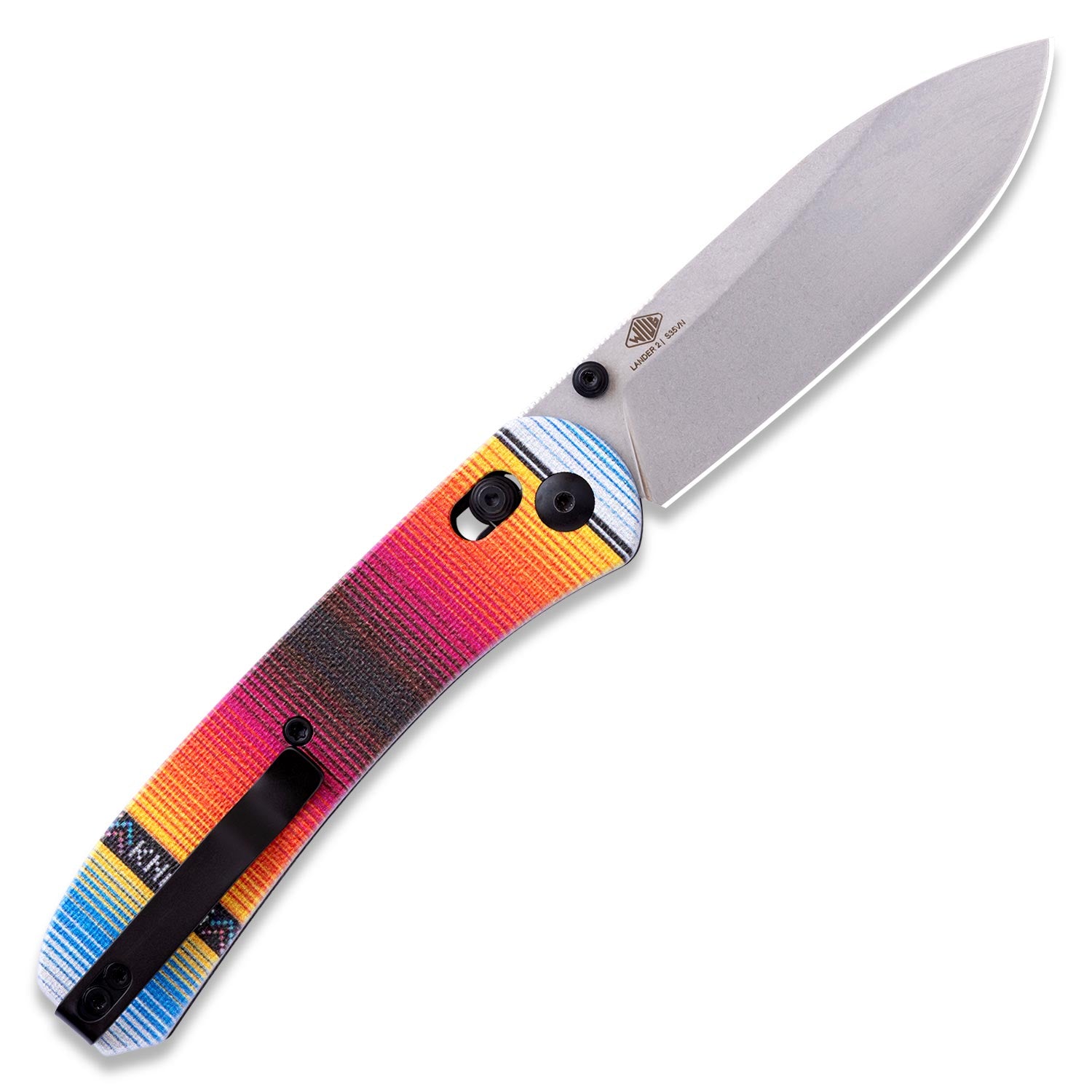 Lander 2 Knife Scales - Mexican Blanket G10 on knife open backside