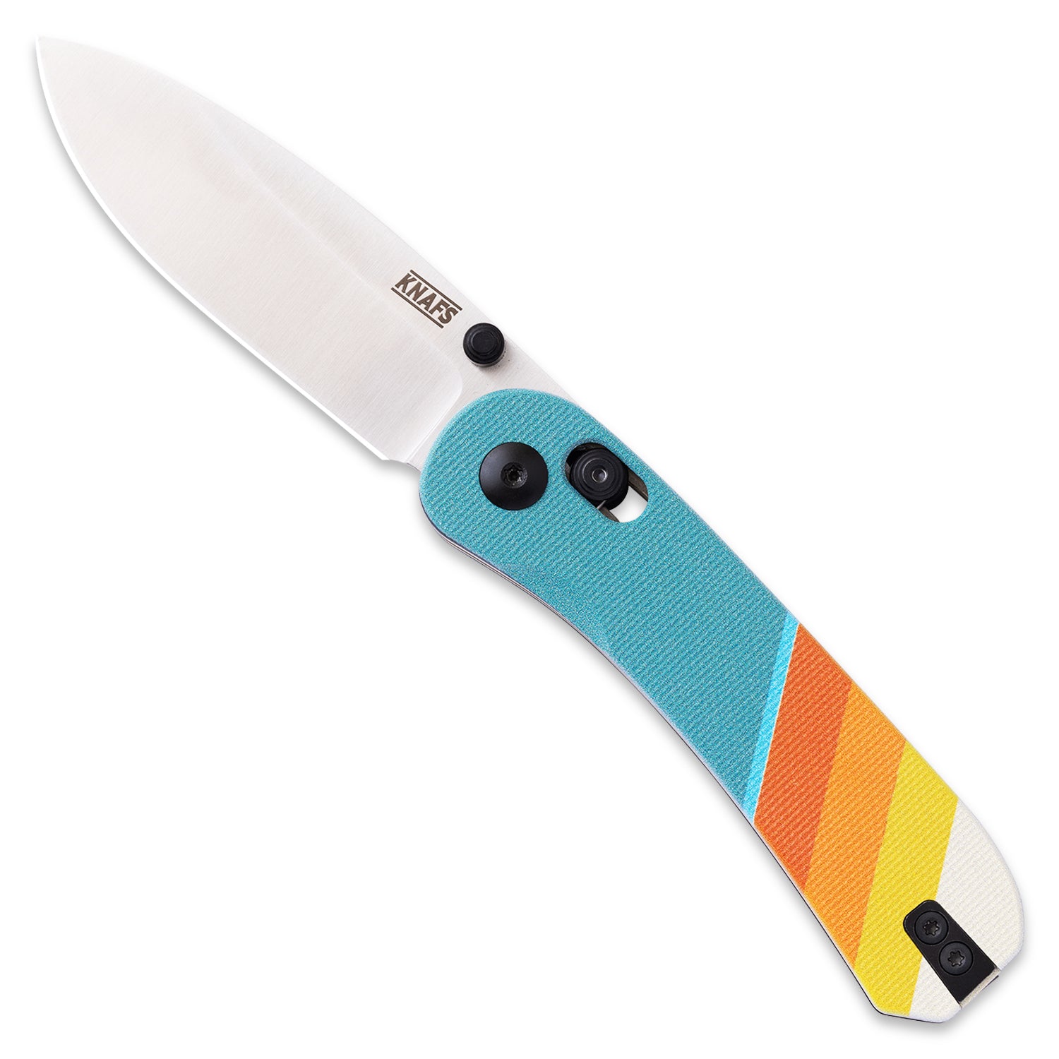 Lander 3 Pocket Knife - Printed G10 Scales - Pre-Built - Gray Stonewash - Good Vibes Handle