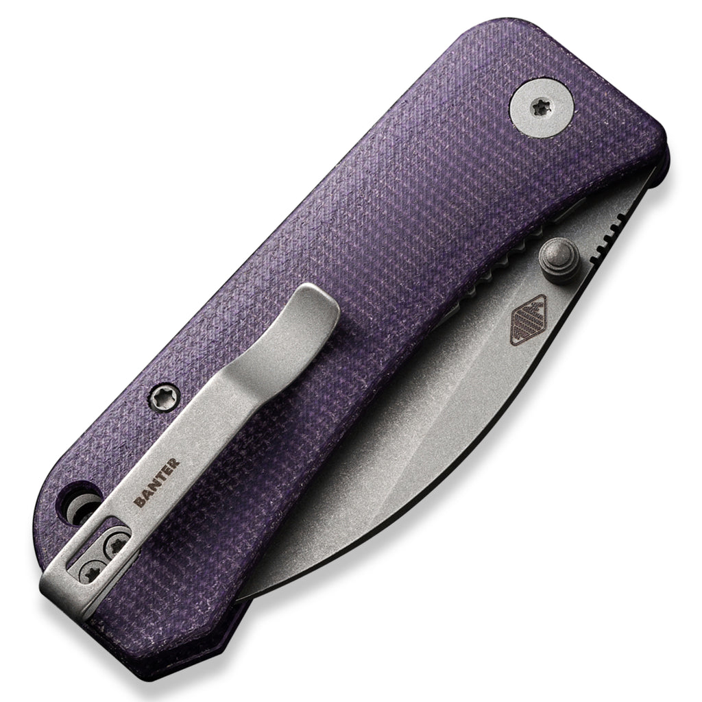 WE Knife Co. Banter Pocket Knife - Purple Canvas Micarta - Wharncliffe S35VN Blade - Closed Back