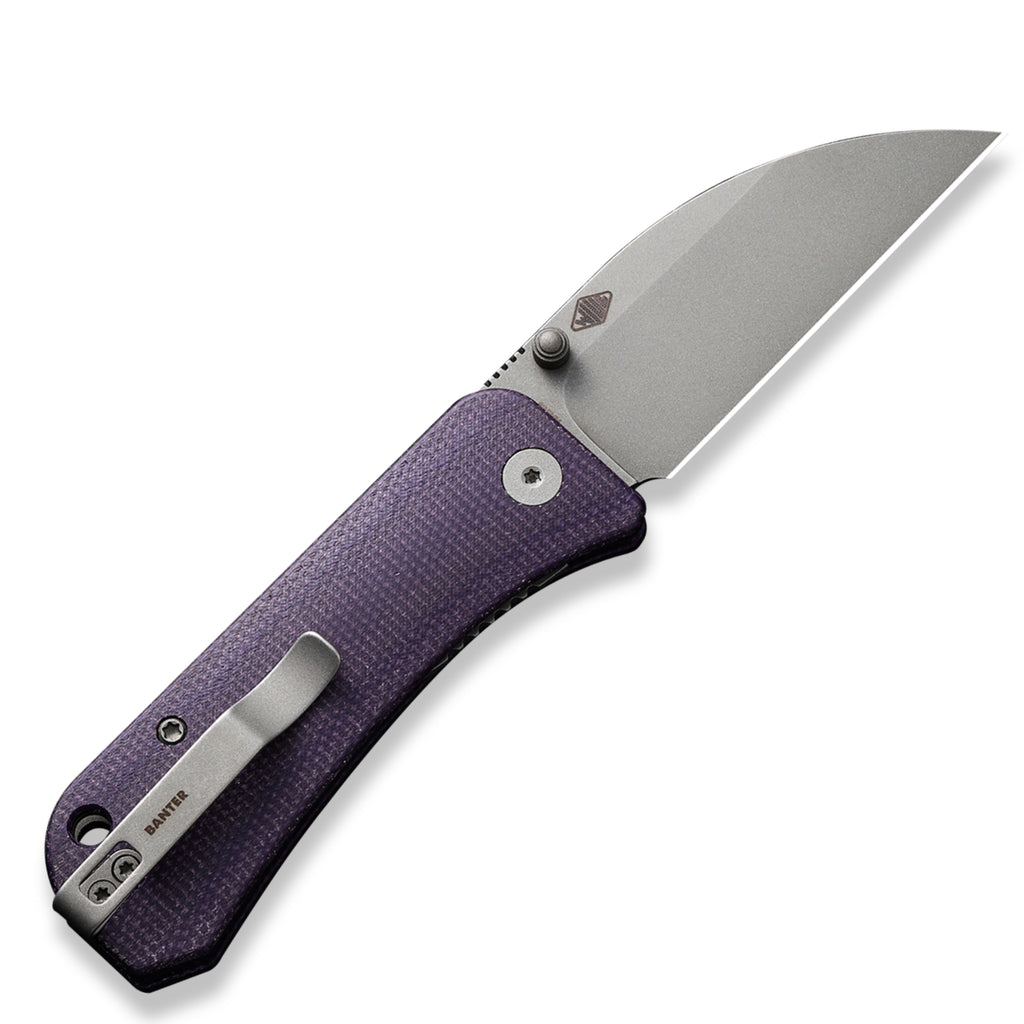 WE Knife Co. Banter Pocket Knife - Purple Canvas Micarta - Wharncliffe S35VN Blade - Open Back