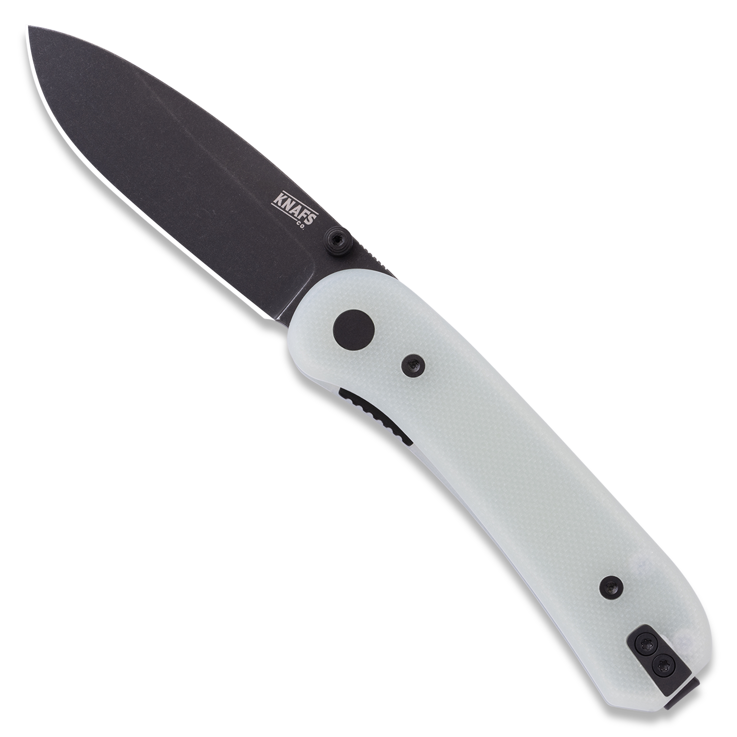 Lander 1 Pocket Knife - Flat G10 Scales - Pre-Built - open front Black Blade - Natural Handle