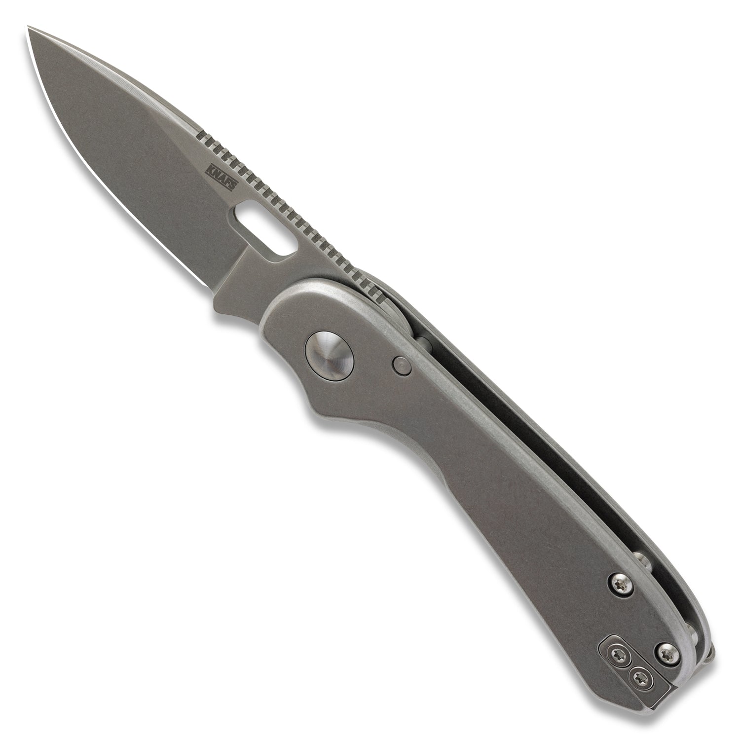 KNAFS-00396 
Lander 5 Folding knife with a metallic finish on a white background