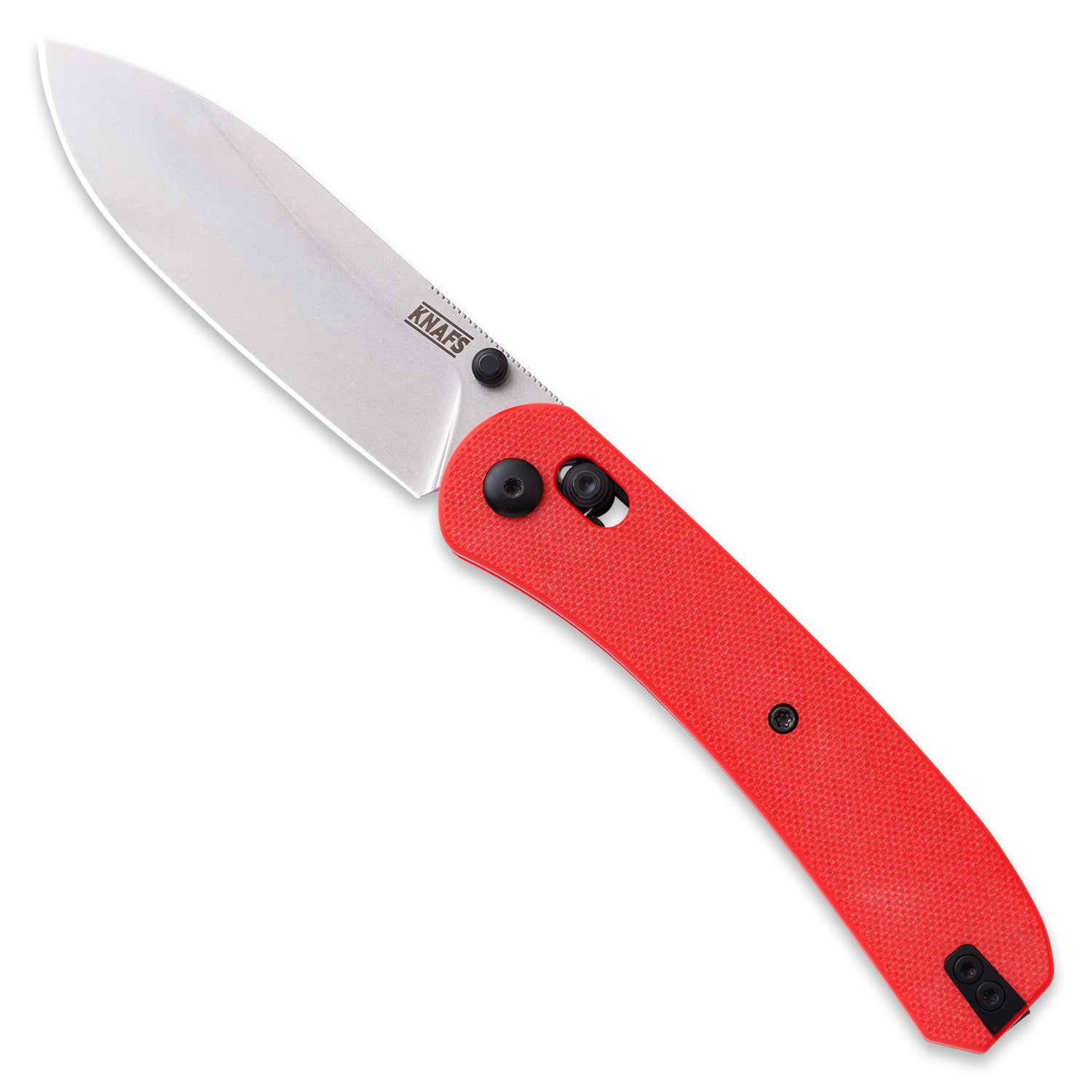 Lander 2 Pocket Knife - Flat G10 Scales - Pre-built - Gray Stonewash - Red handle