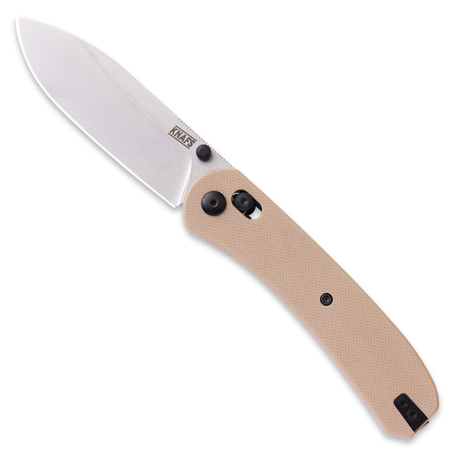 Lander 2 Pocket Knife - Flat G10 Scales - Pre-built - Gray Stonewash - Tan handle