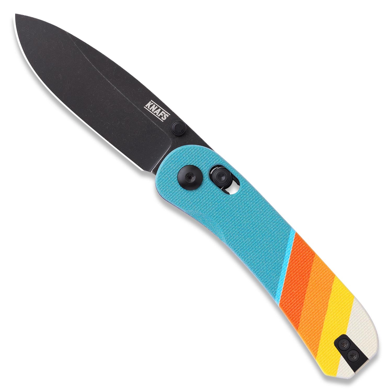 Lander 3 Pocket Knife - Printed G10 Scales - Pre-Built - Black Stonewash - Good Vibes Handle