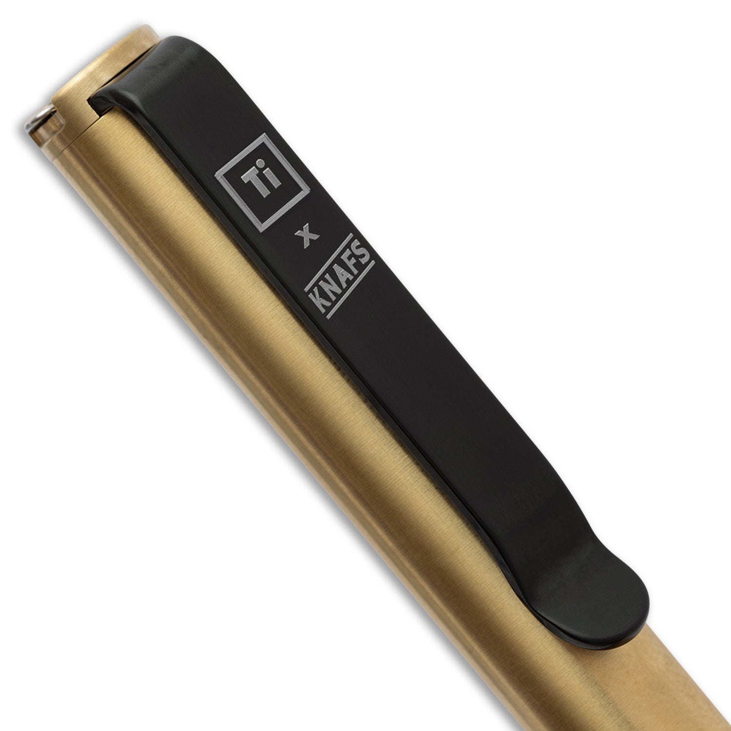 KNAFS-00564 Sancho Pen Black DLC TI Pocket Clip Big I x Knafs- on pen close up