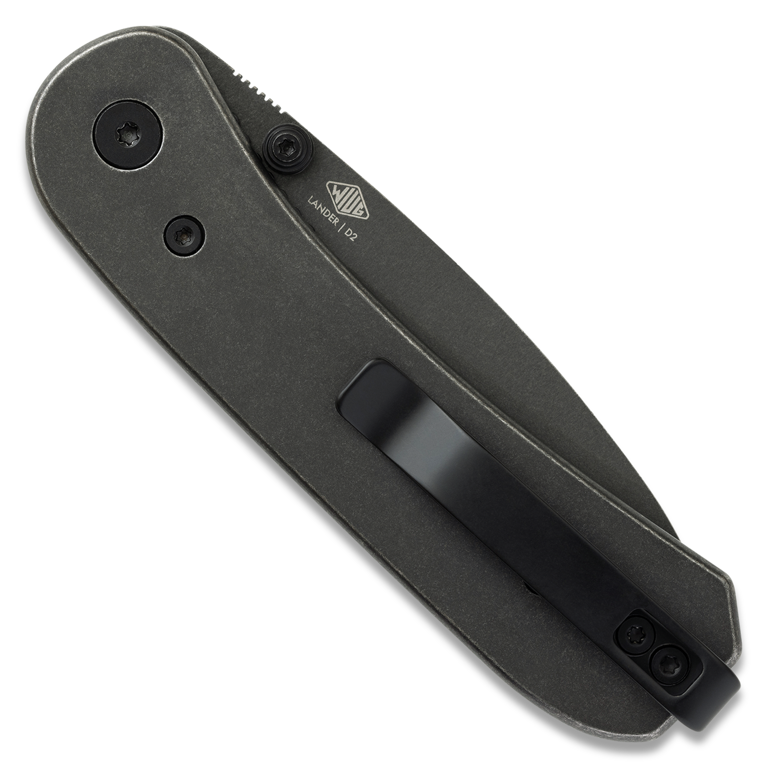 KNAFS-00647 Lander 1 Pocket Knife - Black Stonewash Steel - Black Stonewash D2 Open Back