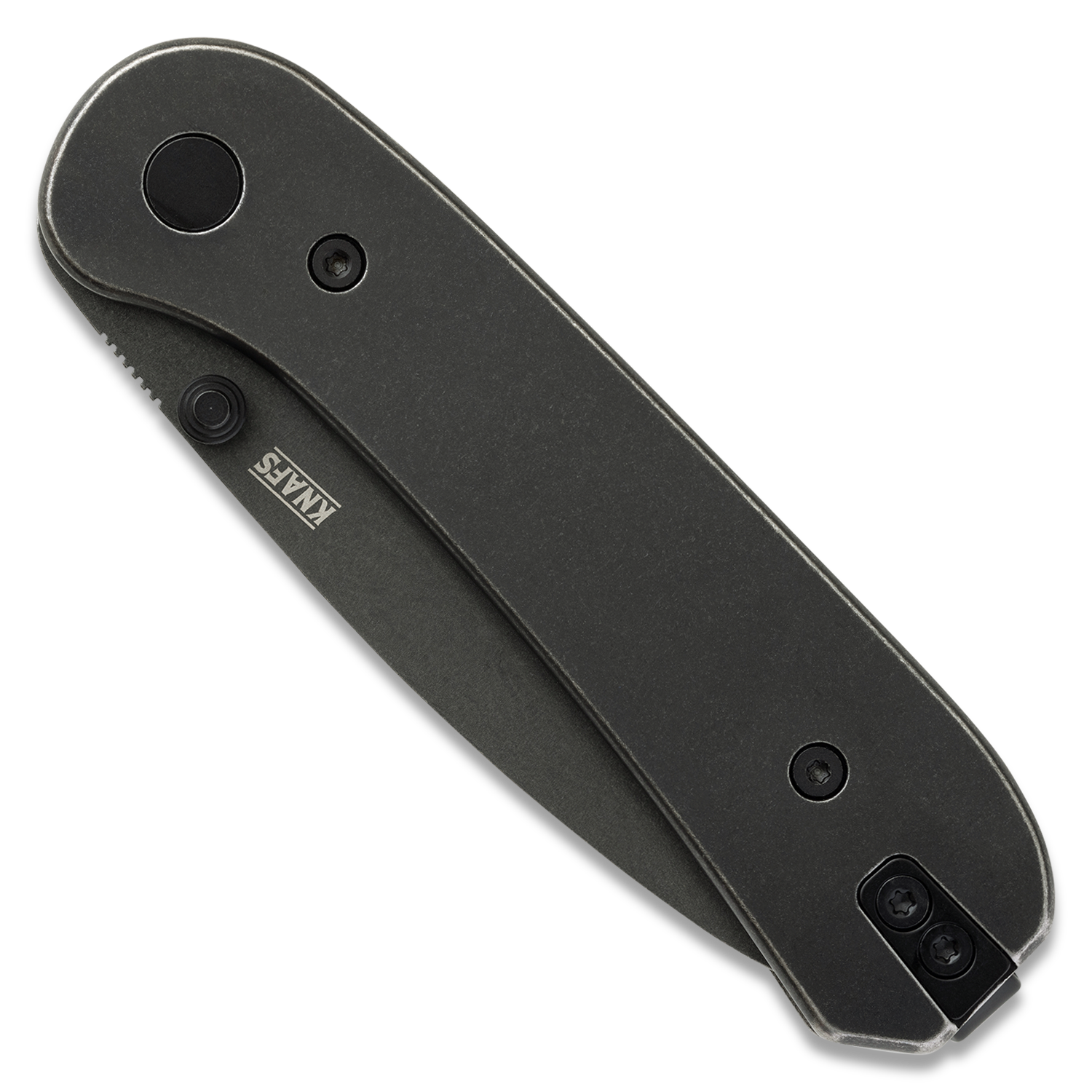 KNAFS-00647 Lander 1 Pocket Knife - Black Stonewash Steel - Black Stonewash D2 Open Front